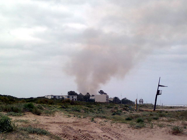 Vista del incendio de la pineda de Llevant Mar desde la playa de Gav Mar, a la altura del Kauai (19 Mayo 2012)